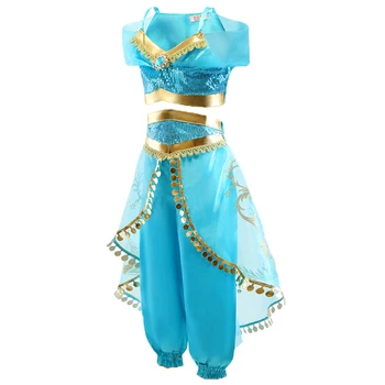 

Girls Halloween Aladdin Lamp Jasmine Belly Dance Cosplay Costumes Good Quality Girls Christmas Princess Dress Clothes Clothing
