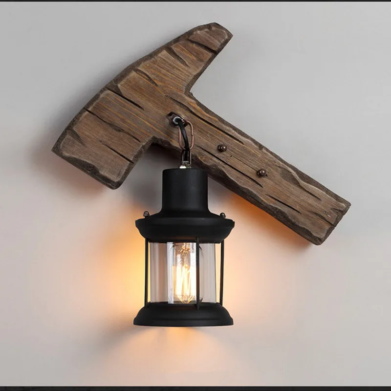 Художественная креативная Ретро промышленная деревянная настенная лампа