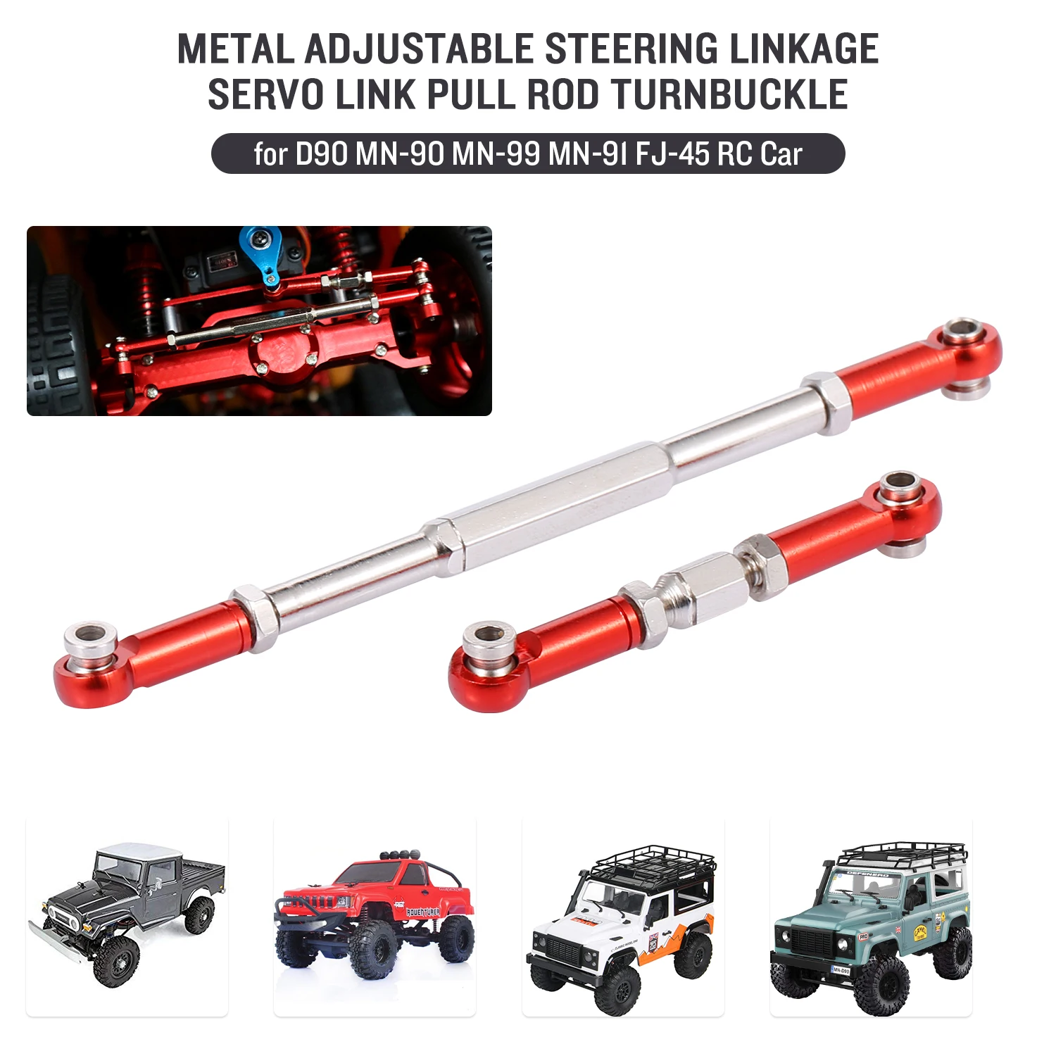 

Metal Adjustable Steering Linkage Servo Link Pull Rod Turnbuckle for D90 MN-90 MN-99 MN-91 FJ-45 1/12 RC Car Rock Crawler