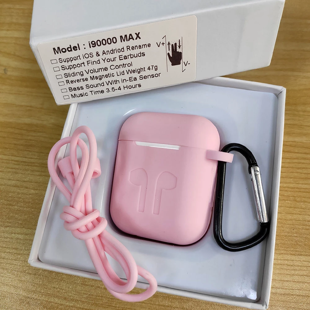 Pink case I90000 MAX TWS Беспроводные наушники с воздухом 2, Bluetooth 5,0, наушники с супер басами, наушники с регулятором громкости PK i5000 i9000 TWS - Цвет: Pink case