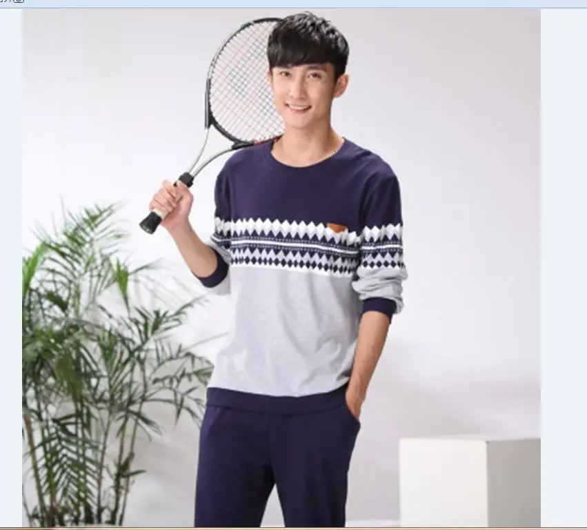 men pajama set Осенне-зимний мужской хлопковый пижамный комплект, полосатая Пижама с буквенным принтом, мультяшная Пижама, Повседневная Пижама для сна и отдыха размера плюс 3XL, Пижама - Цвет: men pajama set
