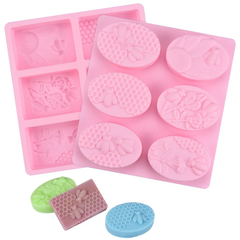 

3D Craft Oval 6 Honeycomb Shapes Silicone Soap Molds High Quality Handmade Soap Making Forms Rectangular Wedding Easy Release