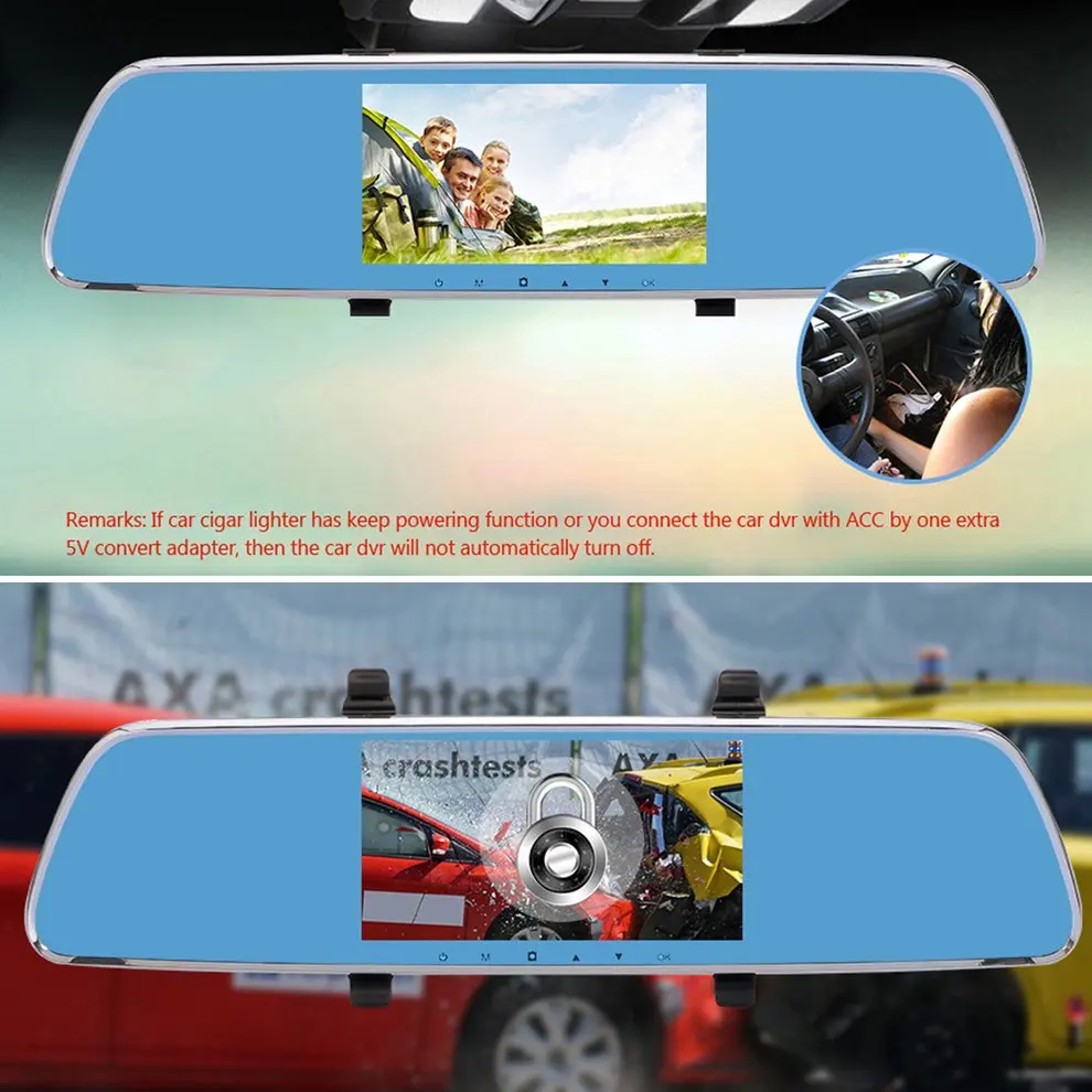Универсальный 4,3 дюймов HD 1080P зеркало заднего вида автомобиля dvr камера с двойным объективом поддержка парковки монитор и обнаружение движения