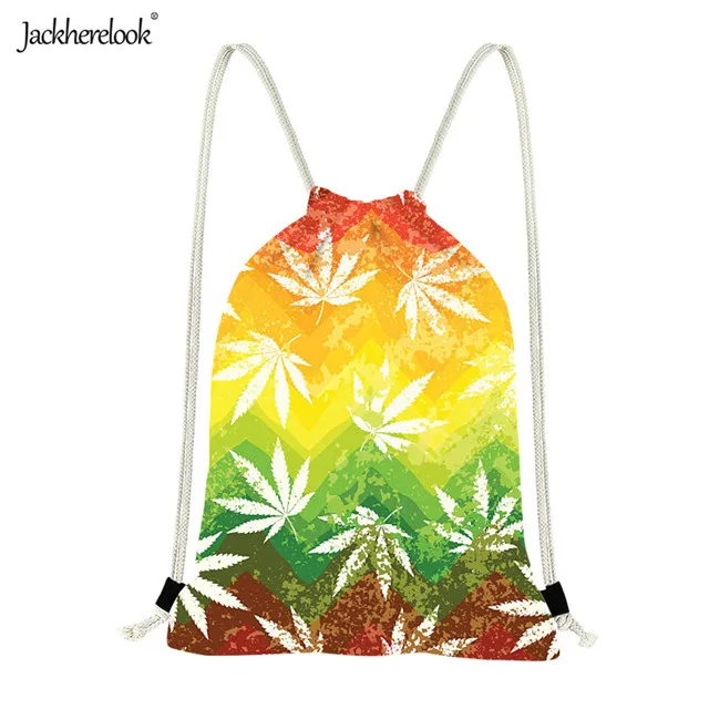 Jackherelook Новая мода зеленый красный Конопляный лист/Листья Сорняков шнурок сумки для женщин и мужчин Велоспорт мягкая задняя часть тренажерный зал мешок бег Сумка - Цвет: HMF1576Z3