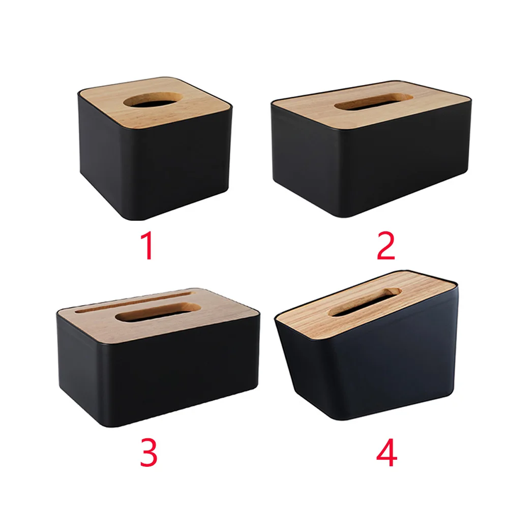 Home Seat Tyle Storage Case Cotton Pads Modern Napkin Holder Decoration With Phone Holder Office Wooden Cover Black Tissue Box