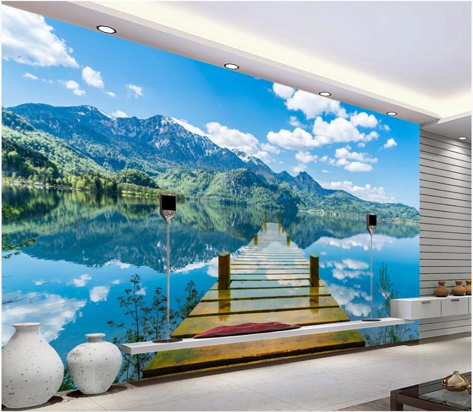 Wdbh Custom Photo 3d Wallpaper Lake Water Reflection Single Wooden Bridge Room Decor 3d Wall Murals Wallpaper For Walls 3 D Wallpapers Aliexpress