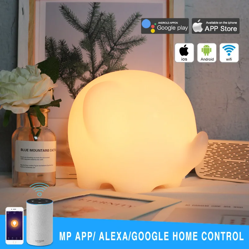 

Smart Life WiFi APP Remote Control RGB Night Light Cartoon Elephant Dimmable Table Lamp Xmas Gift Works With Google Home Alexa
