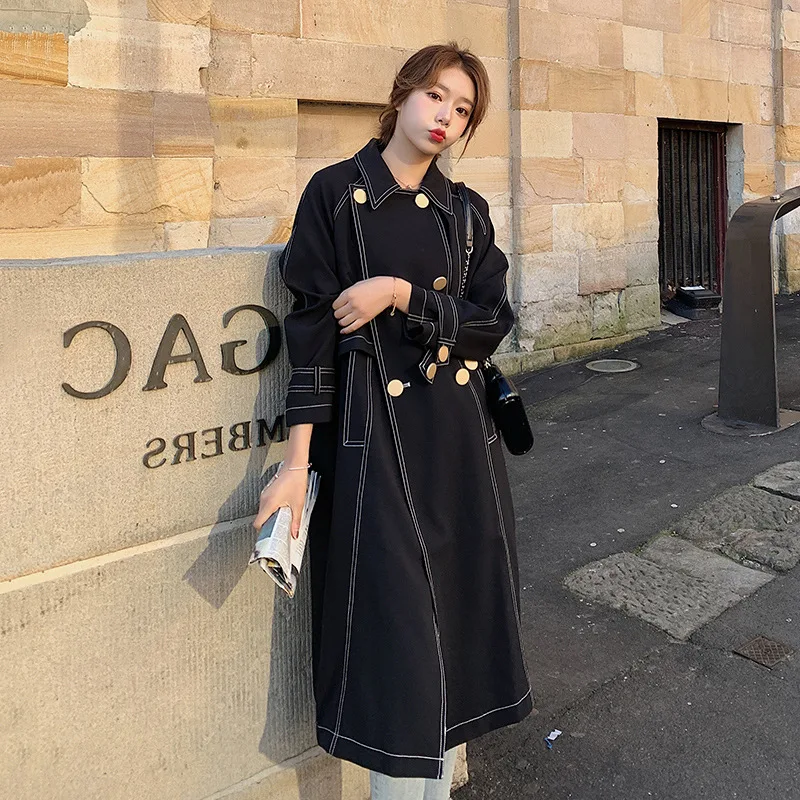 

Trench Coat Women's Mid-length 2019 Autumn Clothing New Style Korean-style Loose-Fit over-the-Knee British Style Coat Short-heig