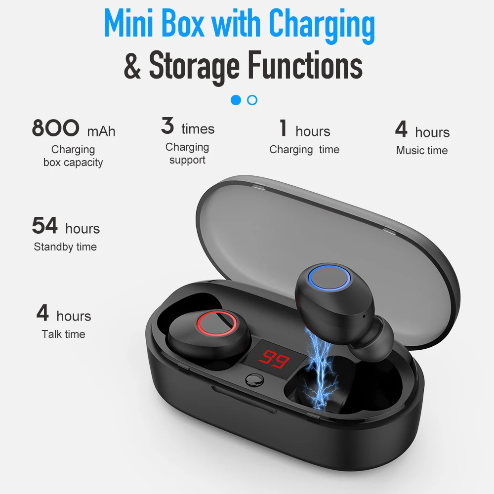 New J29 TWS Bluetooth 5.0 Earphone LED Display Mini Wireless Earbuds HIFI 3D Deep Stereo with Mic Sport Headset For Smart Phone