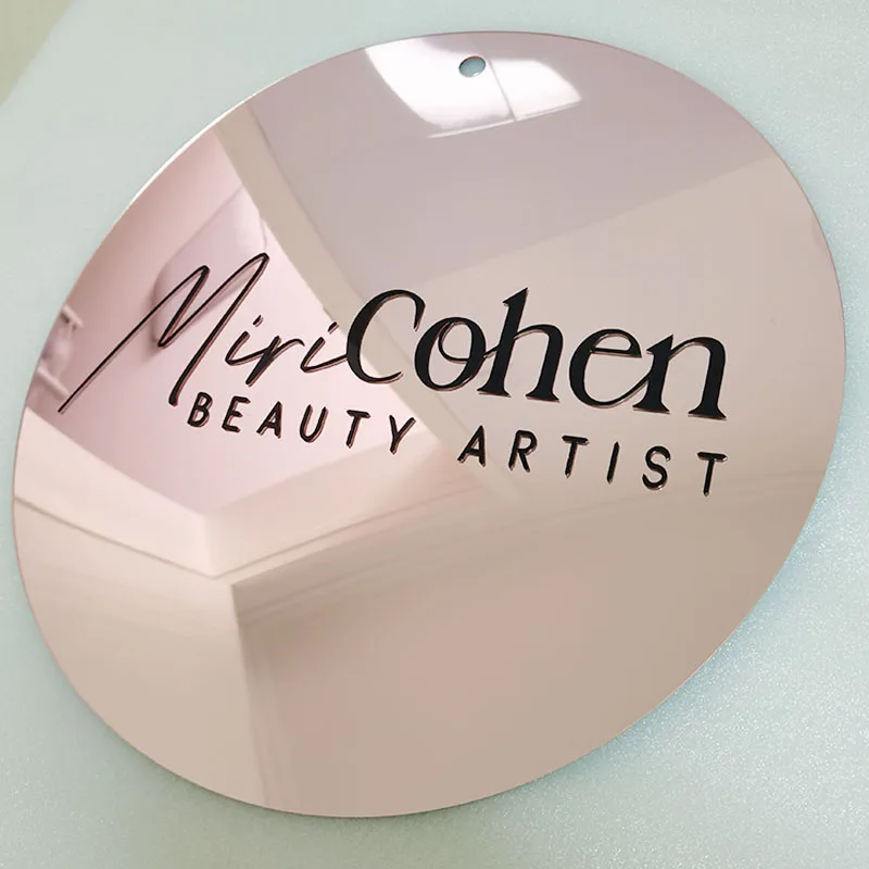 Acrylic Mirror Circle Shop Name Sign, Personalized Company Store Sign for Decors
