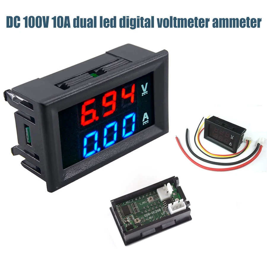DSN VC288 DC 100V 10A Вольтметр Амперметр синий + красный светодиодный двойной цифровой