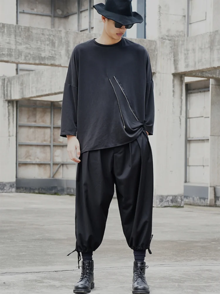 

Men's spring and autumn new T-shirt dark zipper design classic simple loose leisure long sleeve large size T-shirt