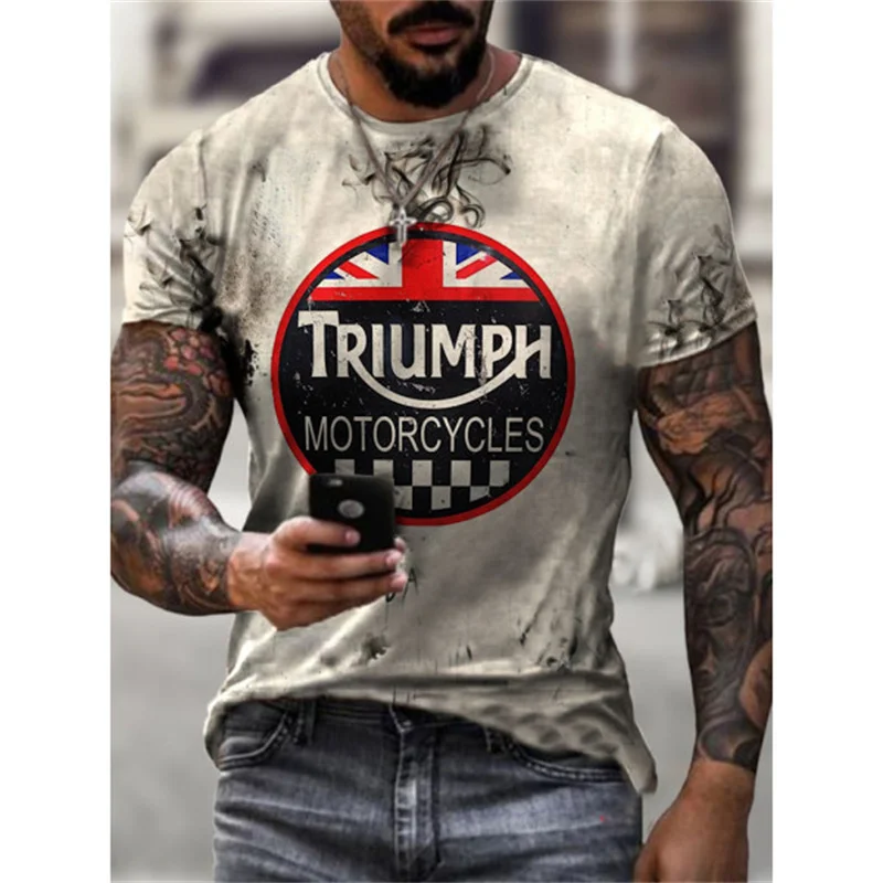 3D Triumph Motorcycle Print T-shirt Oversize Tshirt Unisex Round Neck Summer Men's Clothing Short Sleeves Cool Male Tops Tees