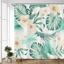 

Flowers Palm Leaves Monstera Shower Curtains Green Tropical Plants Leaf Hand Painted Polyester Fabric Nordic Bathroom Decor Sets