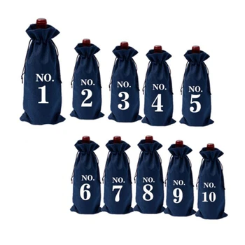 

10pcs Jute Wine Bags Hessian Numbered Wine Bottle Gift Bags With Drawstring For Blind Wine Cover Tasting 35*15cm