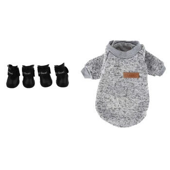 

5 Pcs Pet Supplies: 4Pcs Pet Shoes Rubber Dog Waterproof Rain Boots & 1Pcs Dog Clothes Puppy Cat Jacket Sweater XL Gray