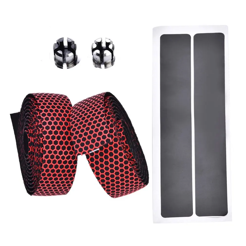 

Bicycle Handlebar Honeycomb Tape Mountain Non-slip Road Bike Leather Perforated Belt 2 Plugs Breathable Handle Bar Wrap Strap
