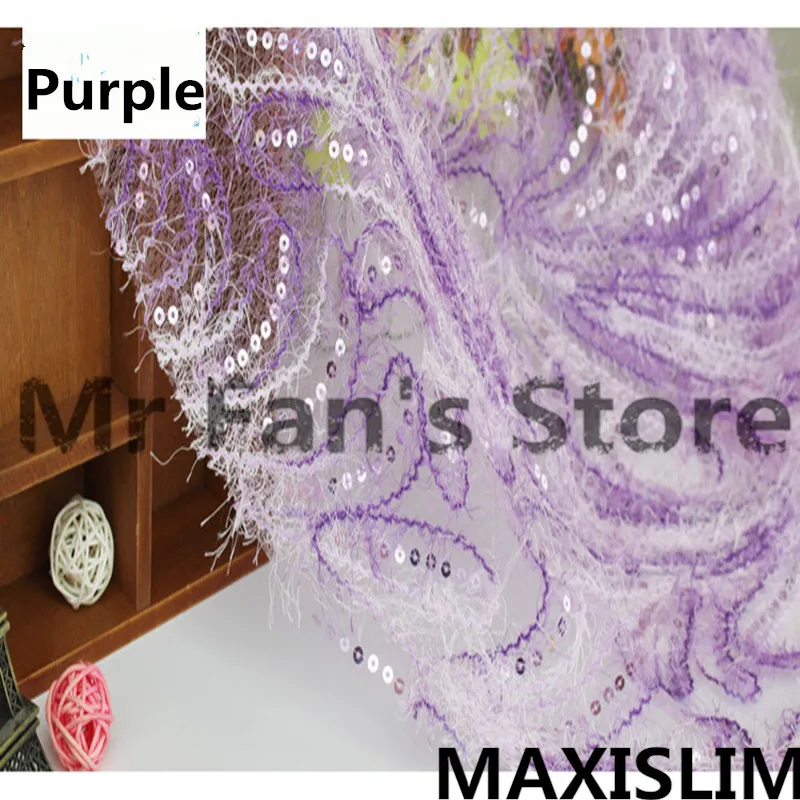 Высококачественная модная кружевная блестящая ткань с перьями для шоу, свадеб и других важных мероприятий, ширина 130 см - Цвет: Purple