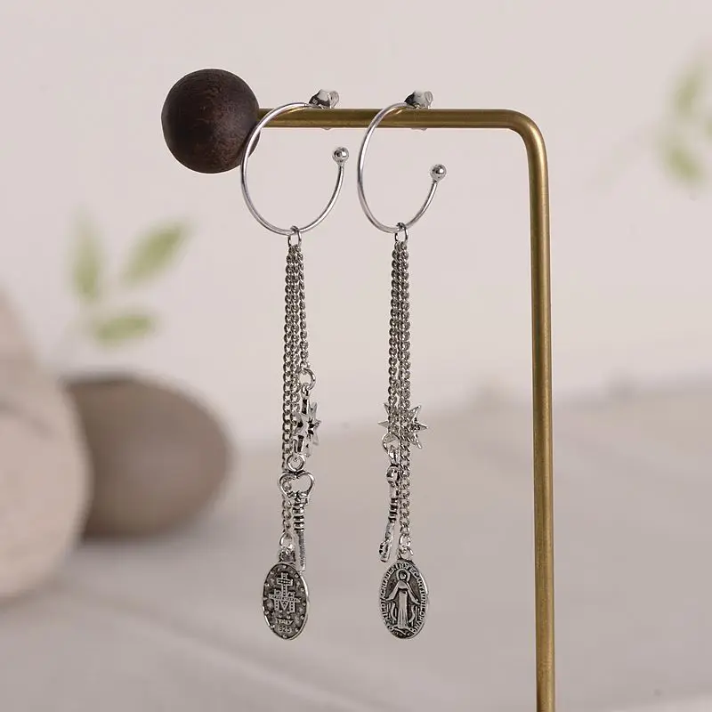BALMORA Настоящее серебро 925 проба, Винтажные серьги Mary Star& Key Drop с кисточками для женщин, для девочек, крутые ювелирные изделия в стиле панк