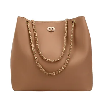 

High Capacity PU Leather Crossbody Bags for Women New Chain Ladies' Messenger Shoulder Bag Female Handbag Solid Color Bucket Bag