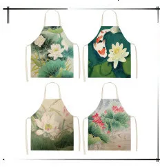 1PC Cotton Kitchen Aprons Linen Printed Sleeveless Pinafore Brief Geometric Women Home Cooking Baking Waist Bib 53*65cm WQL0150
