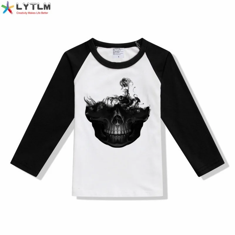 LYTLM/футболка на Хеллоуин Одежда для маленьких мальчиков зимняя рубашка с черепом для детей, Xxx, топы для девочек и мальчиков, Infantil Menino, топы для девочек со скелетом - Цвет: CX Raglan Black