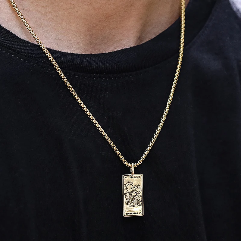 Новинка 2021 модное ожерелье с подвеской в виде бирки для карт мужское золотого