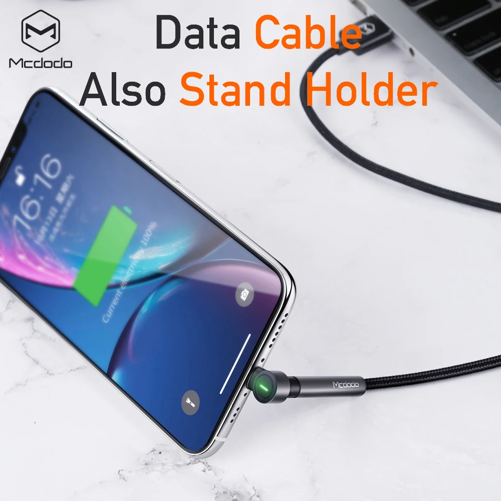 MCDODO 1,2/1,8 m 90 usb-кабель для iPhone XS Max XR X 8 7 6s Plus 5 светодиодный зарядный держатель кабель мобильного телефона зарядное устройство Шнур данных