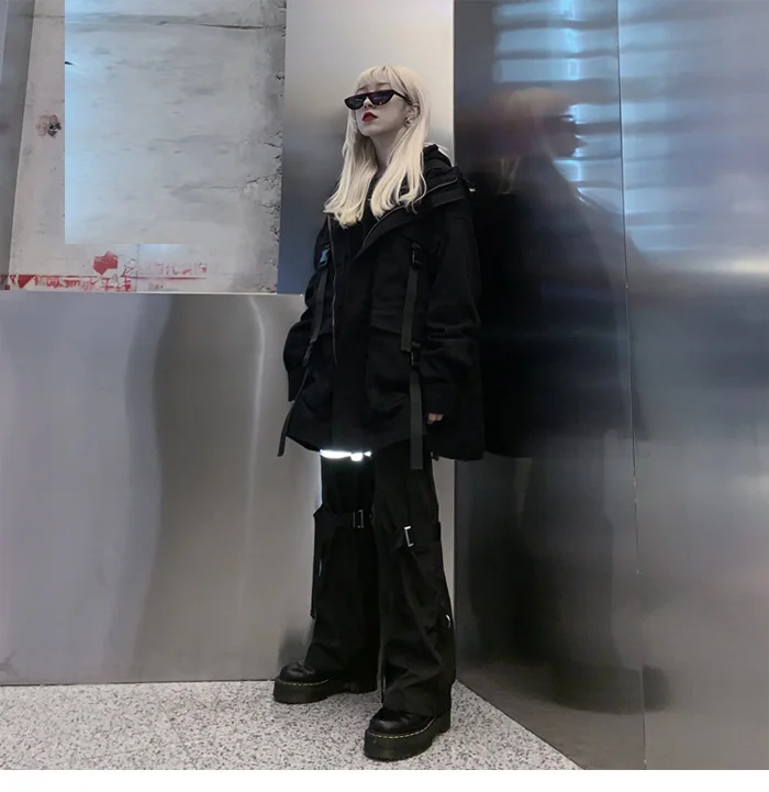 Корейская уличная одежда Harajuku черная джинсовая куртка негабаритных карманов женские джинсовые куртки свободные BF винтажные повседневные пальто
