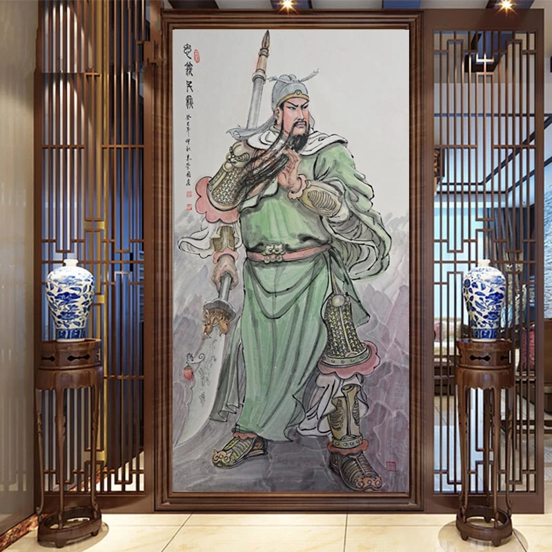 3D Living room martial arts school Guanyu background wall mural Temple porch middle hall corridor Chinese wallpaper | Обустройство