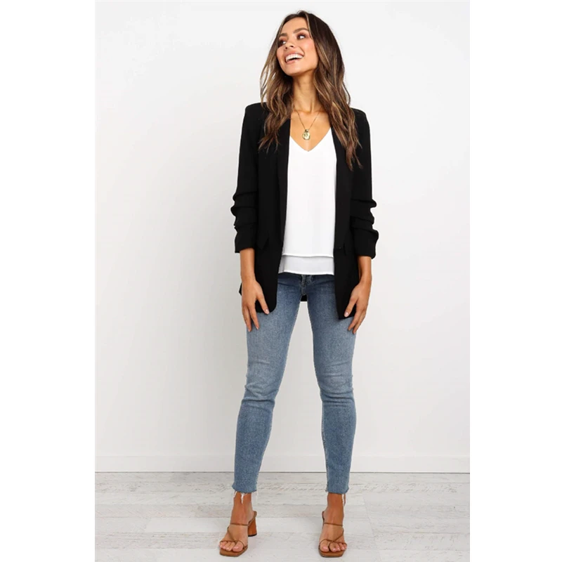 discount  Spring Summer Women Casual Jacket HOT Women Black Slim Single Button Casual Business Jacket