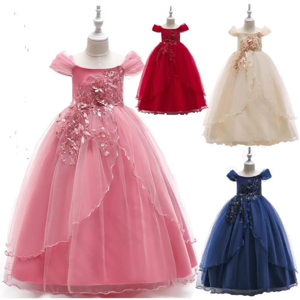 

Flower Girl Tulle Birthday Wedding Princess Pageant Party Kid Formal Long Dress High Quality Embroidered Beads Girls Dresses
