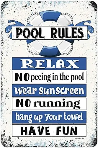 

Pool Rules No Peeing in The Pool Swimming Pool Sign Backyard Decor Made in The USA (8x12)