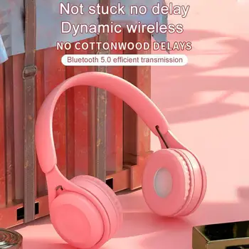 

Bluetooth Wireless Headphones Macaron Color Hifi Music Auto Pairing Earphones Can Inserted TF Card Headsets
