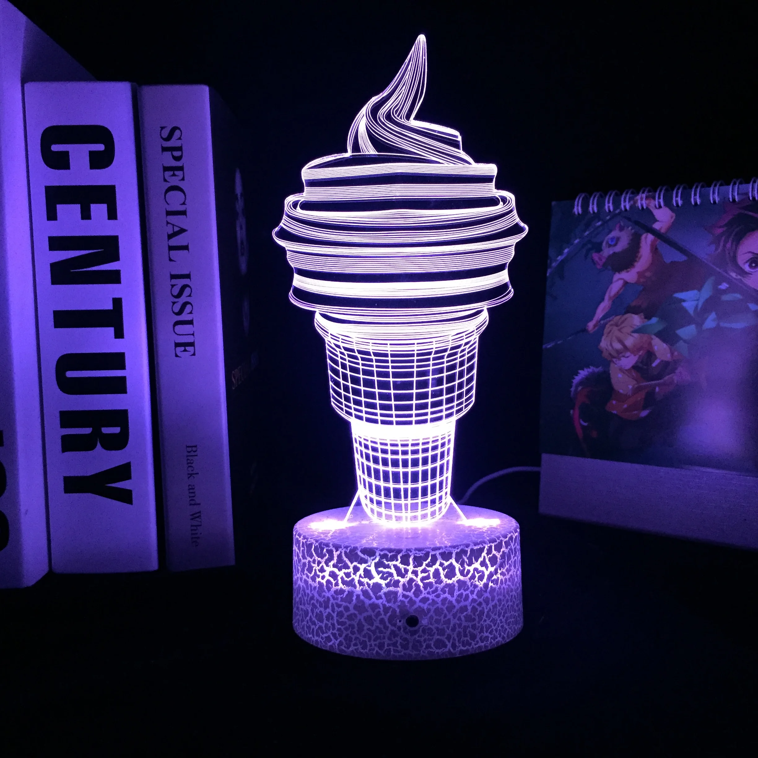 3D Светодиодная лампа в виде мороженого акриловая пластина с треснувшим