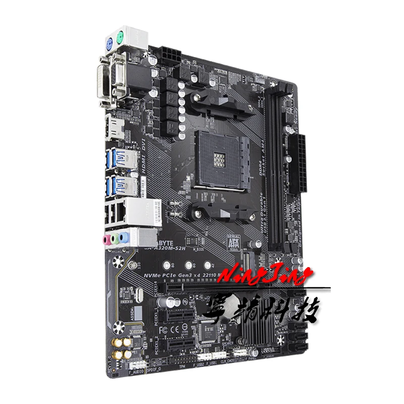Gigabyte GA A320M S2H M-ATX AMD A320/DDR4/M.2/USB3.1/STAT3.0/SSD/New/32G/Двухканальный/Поддержка R9 3900X разъем AM4 материнская плата