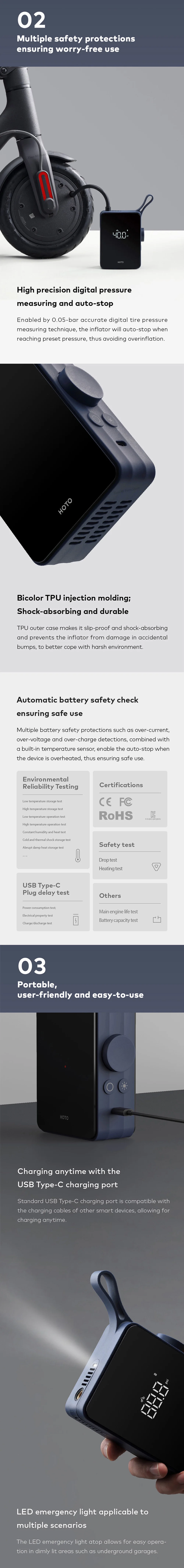 HOTO Smart Portable Air Compressor Electric Wireless LED Tyres Inflatable Air Pump Rechargeable Inflator For Car Bike Tyres
