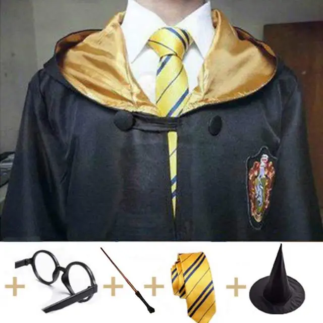 Маскарадный костюм Поттер костюмы робы плащ с галстуком-шарфом Ravenclaw/Gryffindor/Hufflepuff/Slytherin подарок на день рождения для детей - Цвет: Hufflepuff full Set