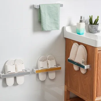 

Bathroom Wall Mounted Slippers Hanger Single layer Storage Organizer towel Rack Can Space Saving home kitchen supplies