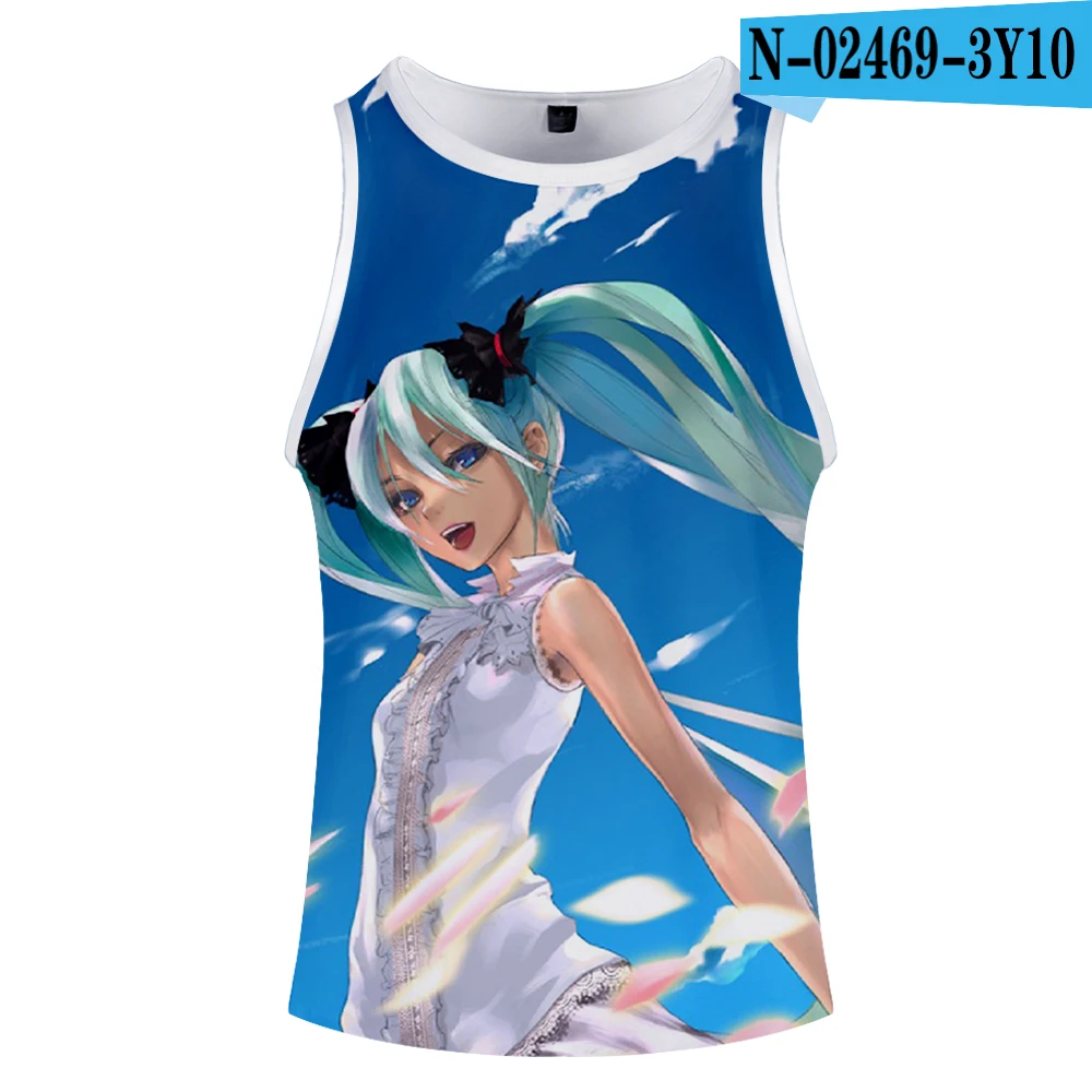 Hatsune Miku 3D o-образным вырезом летняя майка без рукавов с широким плечом Мужская женская повседневная одежда для пары - Цвет: Темно-серый