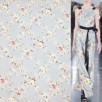 

Light blue background pure silk georgette gauze silk fabric floral design print,SCG564