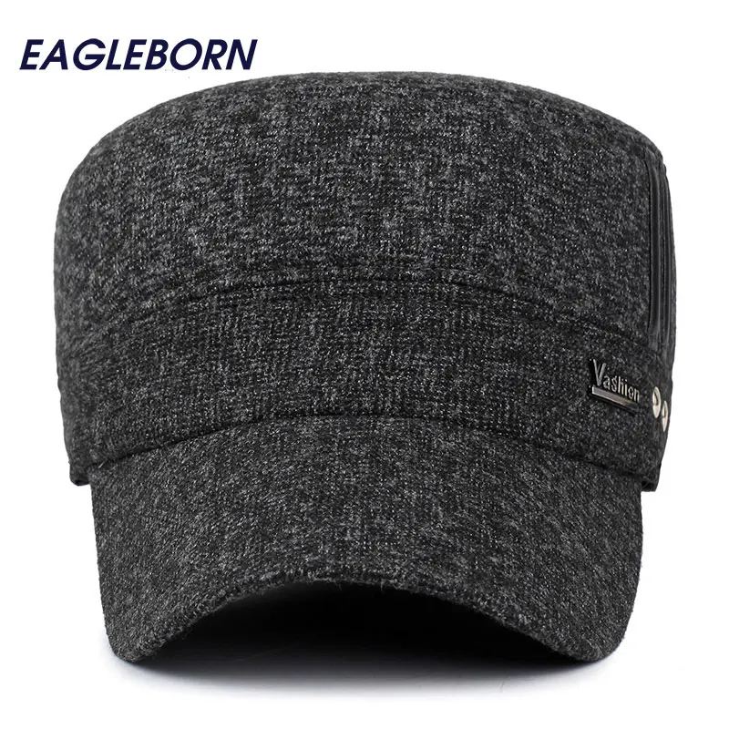EAGLEBORN Мужская зимняя шапка, шапка-ушанка, сохраняющая тепло, плоская крыша, бейсболки для пожилых мужчин, утолщенная бейсболка