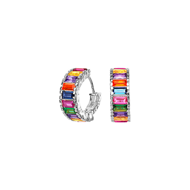 925 Sterling Silver Colored Crystal Hoop Earrings Collection Rainbow Zircon Mosaic Charm Circle Huggie Earrings Jewelry