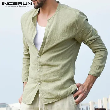 

INCERUN Fashion Mens Shirt Long Sleeve Streetwear Cotton Button Solid Casual Tops Shirts Men camisa masculina 2020 Plus Size 3XL