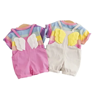 

Fashion Baby Girl Clothes Toddler Color Striped T Shirt Bib Shorts 2Pcs/set Kid Garment Infant Costume Children Casual Tracksuit