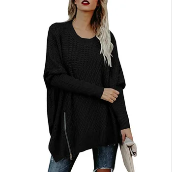 

Autumn Winter Street Fashion Women Sweaters Female Zipper Bat Sleeves Off Shoulder Sweater Women Sweaters and Pullovers