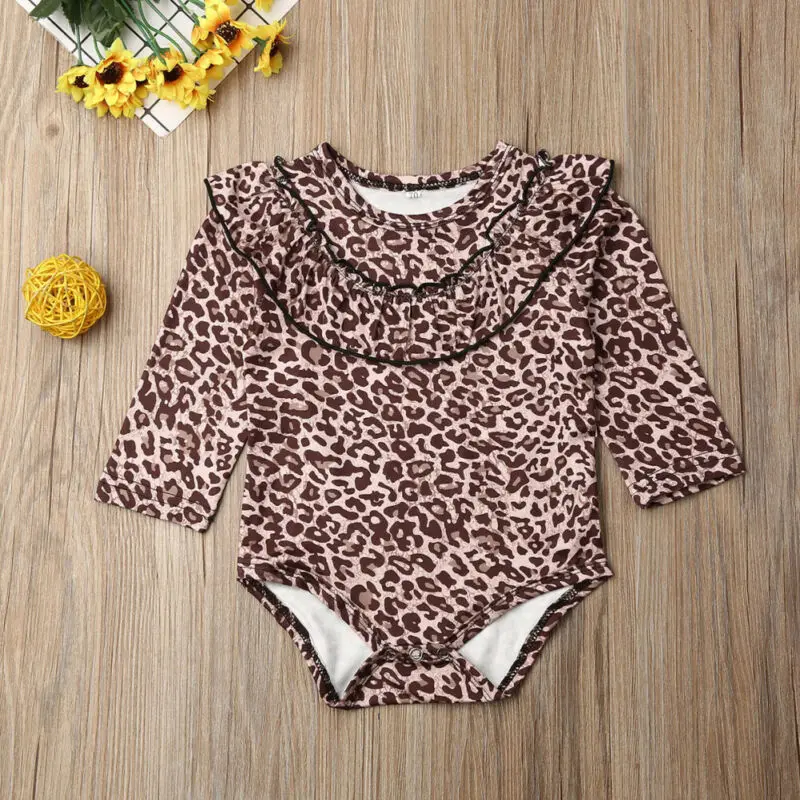 0-24M Newborn Baby Boy Girl Long Sleeve Leopard Bodysuit Jumpsuit Playsuit Outfits Baby Clothes