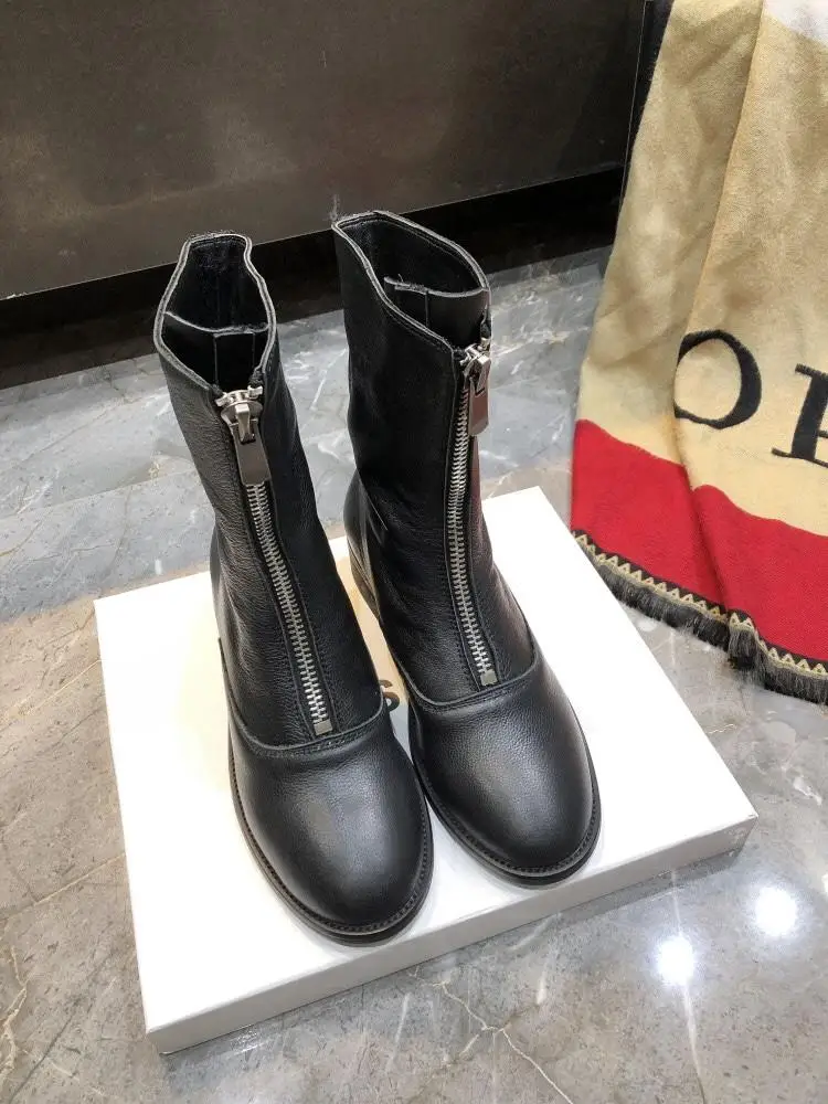 Ботинки в стиле ретро; женская повседневная обувь на молнии; Botas Mujer; Bota Feminina; кожаная обувь; женская обувь до середины икры; Botines Mujer; коллекция года; модная обувь; zapatos De Mujer