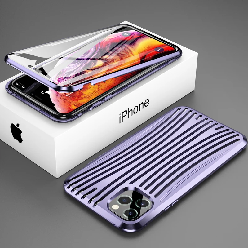 360 Защитный Магнитный чехол для телефона для iPhone 11 Pro Max 7 8 Plus X XS XR XSMax двусторонний чехол из закаленного стекла металлический чехол для костюма - Цвет: Фиолетовый