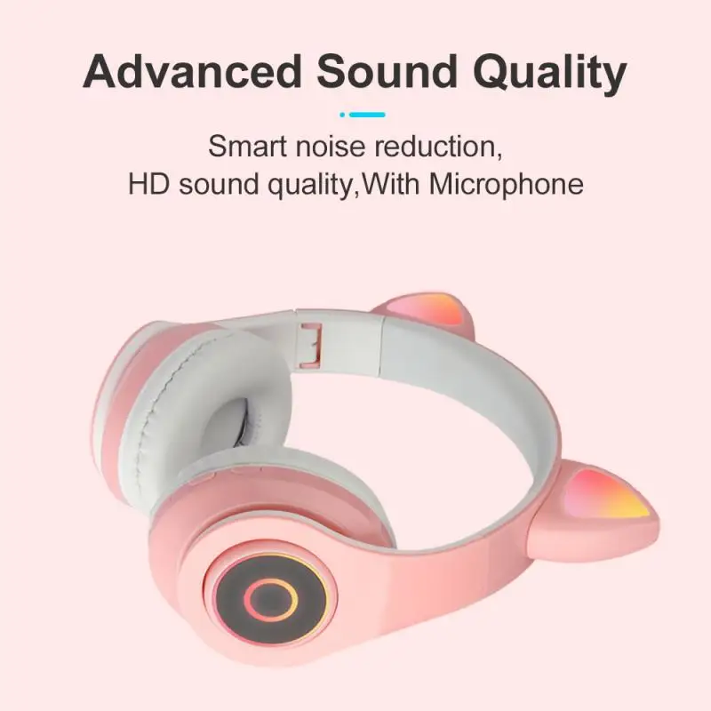 5 0 Bluetooth Headphones Wireless Over Ear Cat Ear Earphone With RGB Led Light Foldable Volume Control Stereo Gaming Headset